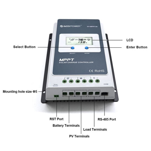 Midas 30 Amp MPPT Solar Charge Controller with MT-50