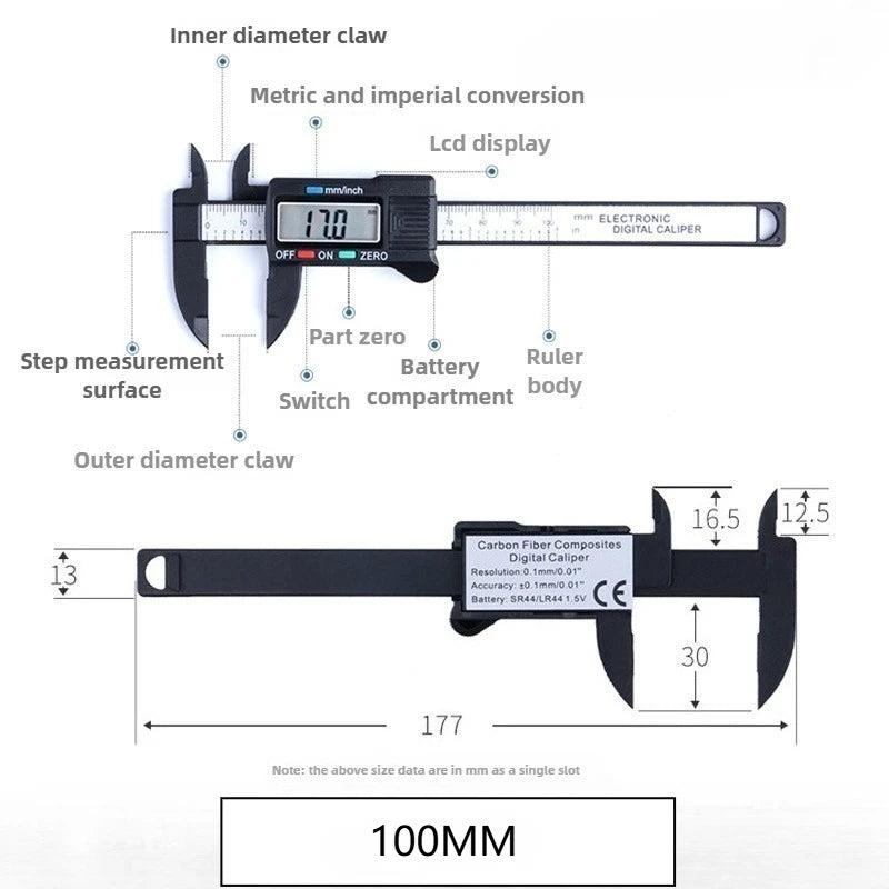 100/150mm Digital Caliper Vernier Caliper Gauge Measuring Tool for Carpentry Tools with Carbon Fiber Dial and Electronic Ruler