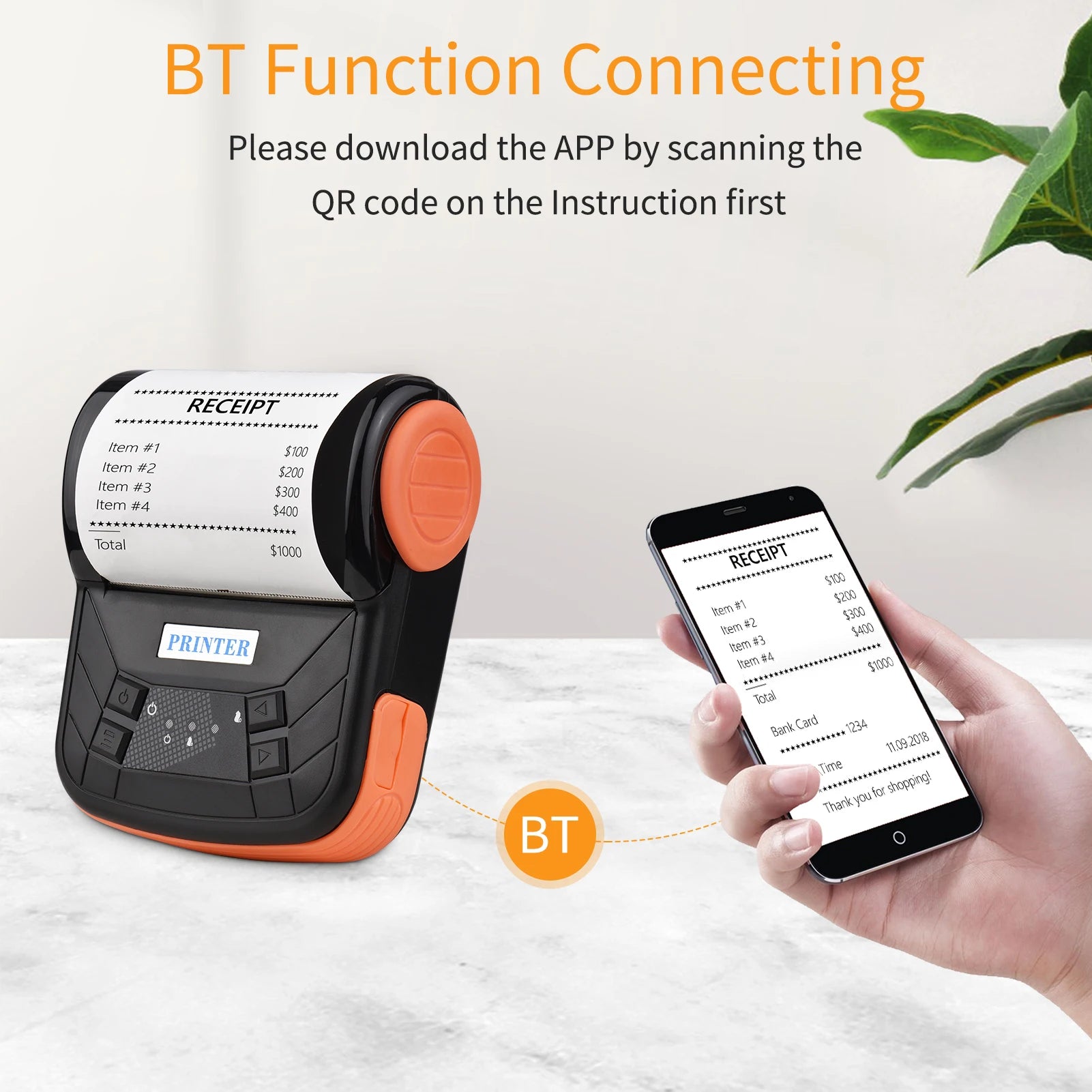 Portable 80mm Receipt Printer Wireless BT Thermal Receipt Printer Mobile Bill Printer ESC/POS Print Command for Retail Store