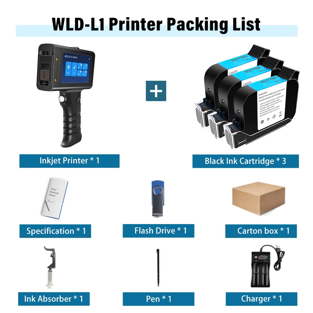 Willita Portable Handheld Inkjet Printer - Date/Batch No./Barcode/QR Code/Logo Printer for Labels Coding Industrial Inkjet Coder