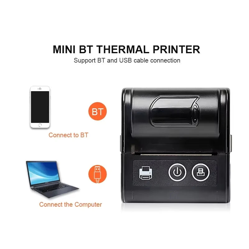 58MM Portable Mini Thermal Printer Bluetooth Thermal Printer For Small Business Printer Computer-Mobile Connection IOS Android
