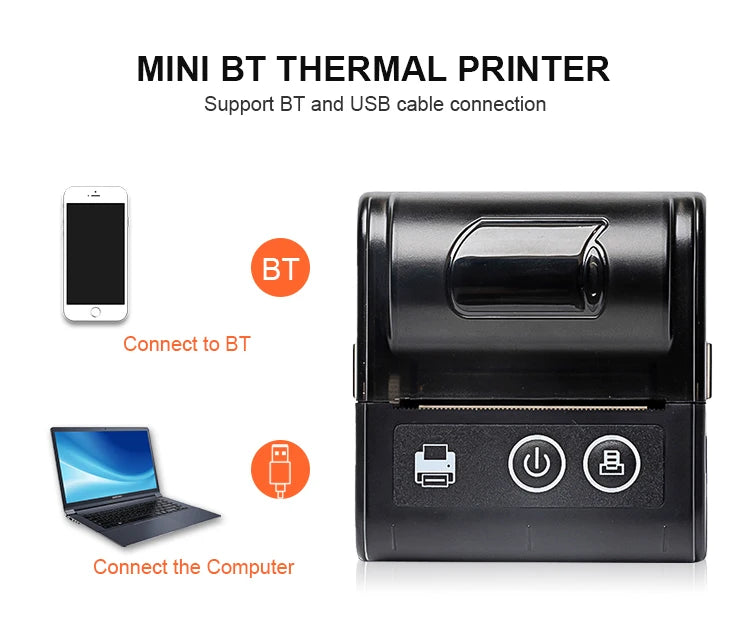 58MM Portable Mini Thermal Printer Bluetooth Thermal Printer For Small Business Printer Computer-Mobile Connection IOS Android