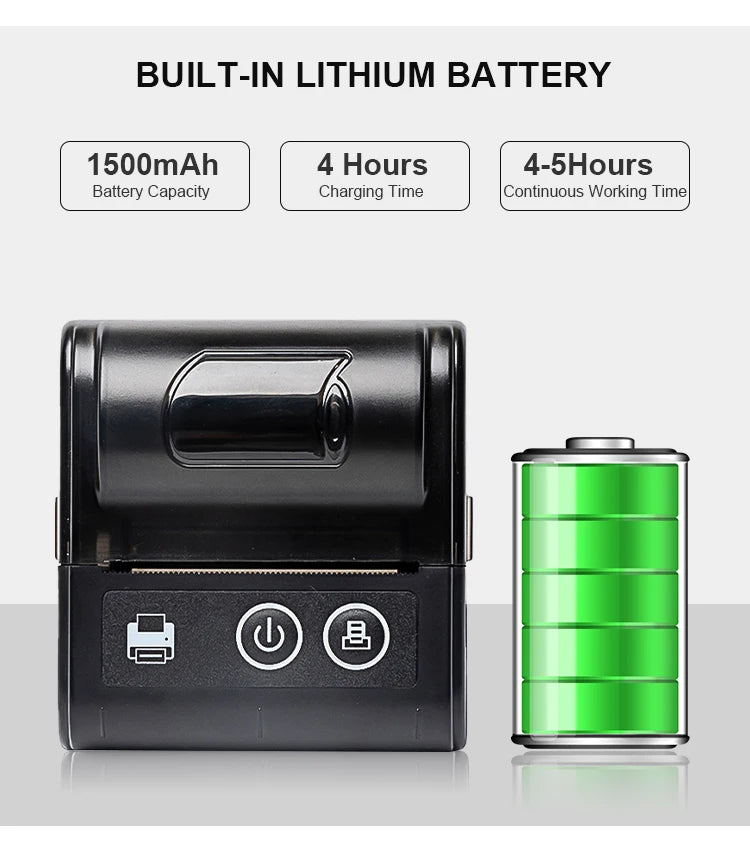 58MM Portable Mini Thermal Printer Bluetooth Thermal Printer For Small Business Printer Computer-Mobile Connection IOS Android