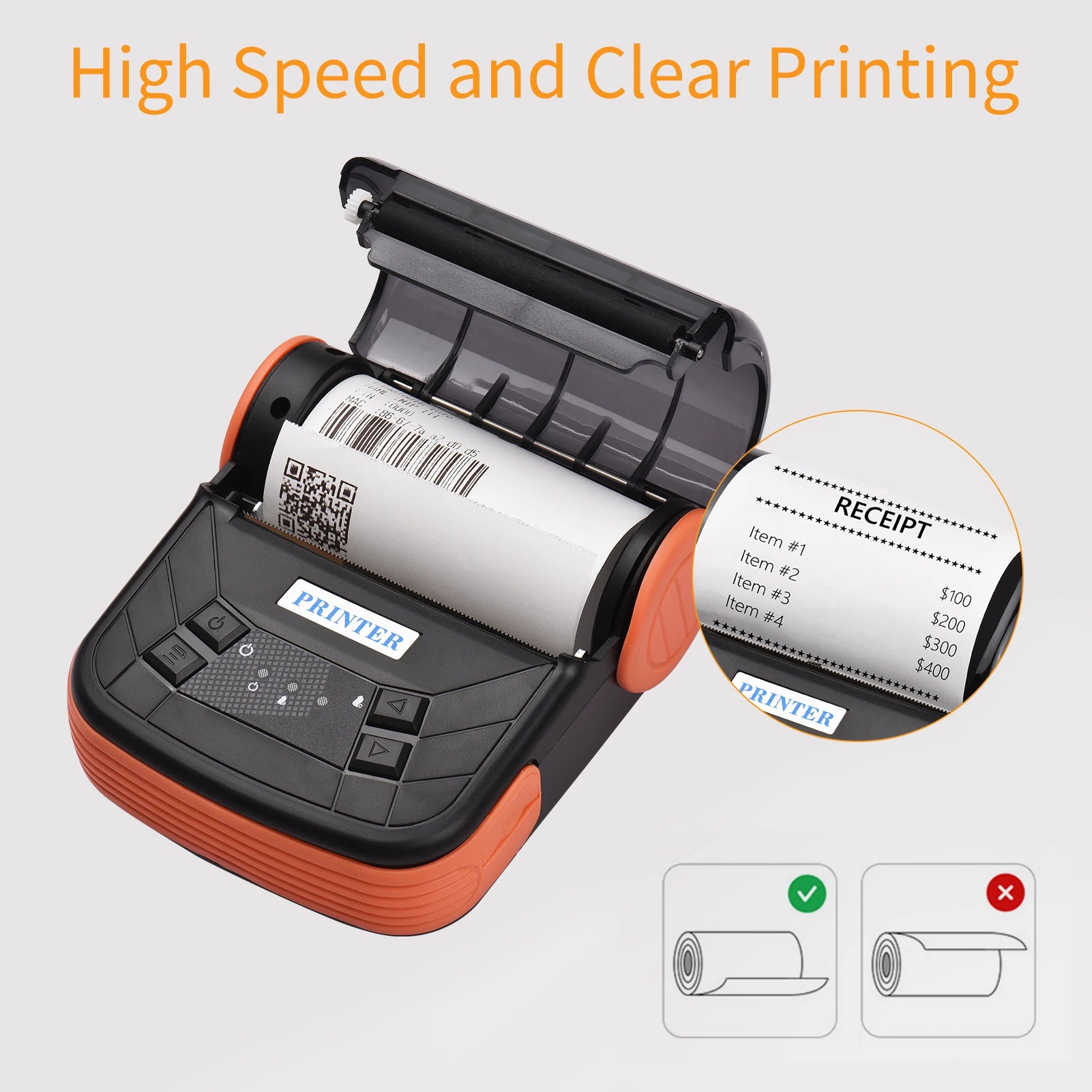 Portable 80mm Receipt Printer Wireless BT Thermal Receipt Printer Mobile Bill Printer ESC/POS Print Command for Retail Store