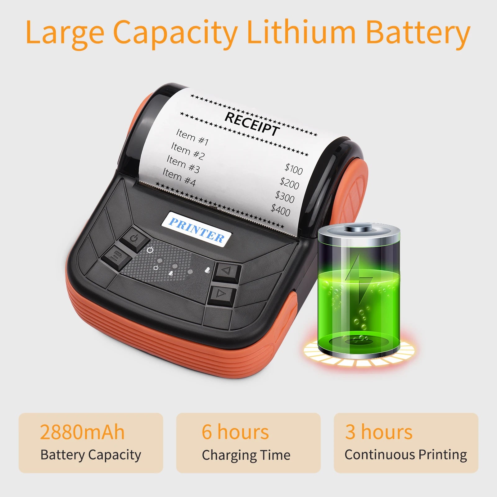 Portable 80mm Receipt Printer Wireless BT Thermal Receipt Printer Mobile Bill Printer ESC/POS Print Command for Retail Store