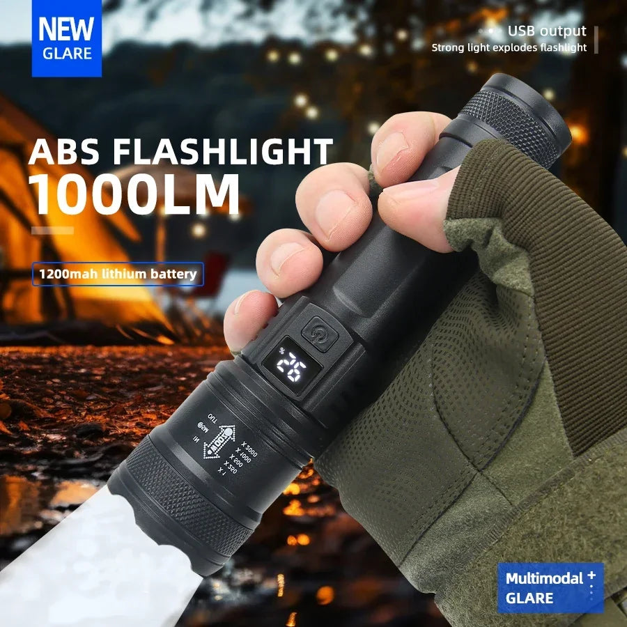 High Strong Power LED Flashlight Tactical Torch USB Rechargeable Zoom Emergency Lights For Outdoor Fishing Work Lighting Lamp