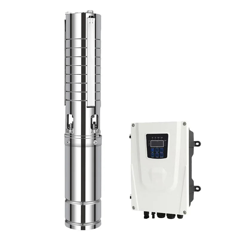 HYBRID SOLAR PUMP outlet 1.25" 2HP AC/DC AUTO-SWITCH 4" Submersible Pump Max head 168m Max Flow 7T/H Model: 4JSC7-168-D110-1500