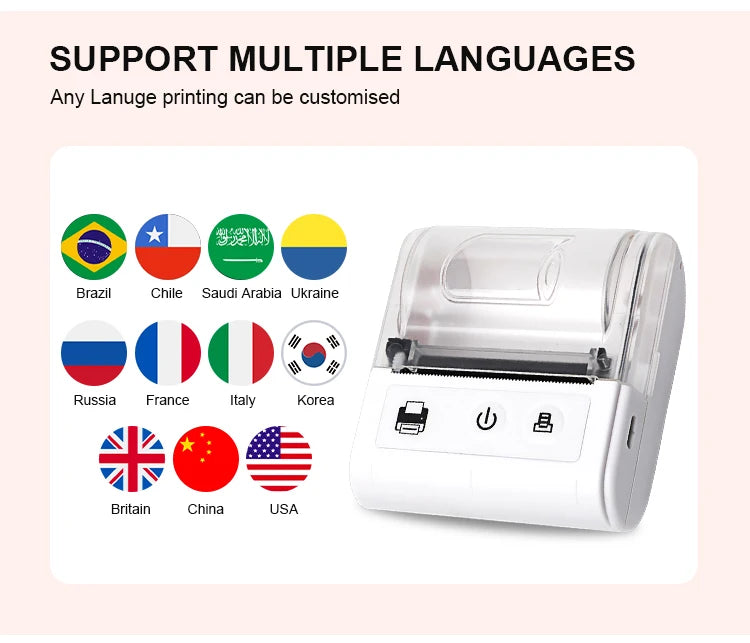 58MM Portable Mini Thermal Printer Bluetooth Thermal Printer For Small Business Printer Computer-Mobile Connection IOS Android