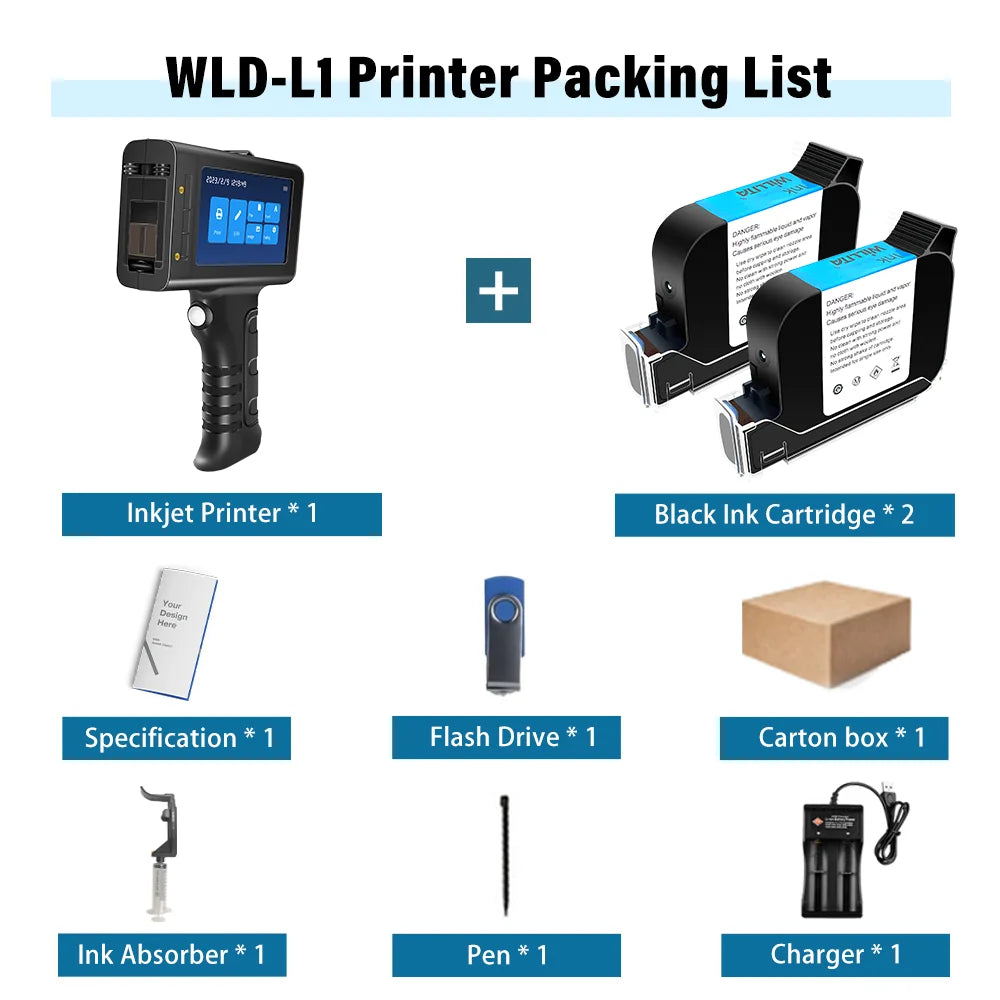 Willita Portable Handheld Inkjet Printer - Date/Batch No./Barcode/QR Code/Logo Printer for Labels Coding Industrial Inkjet Coder
