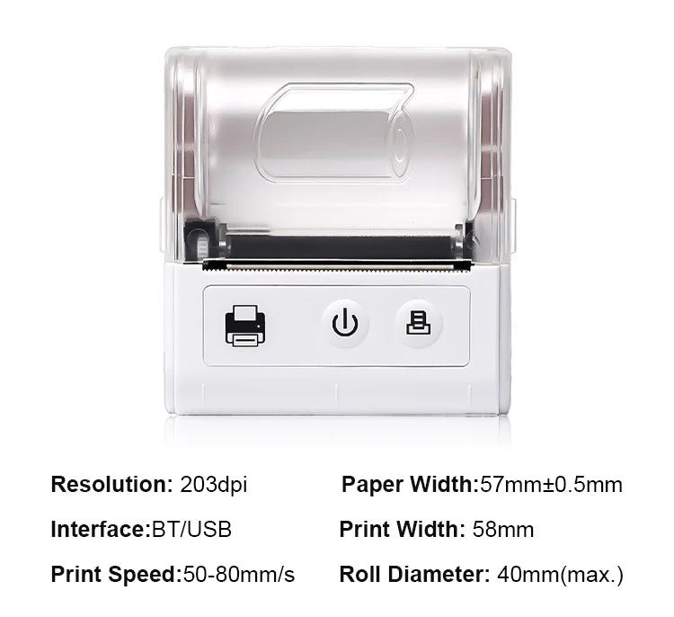 58MM Portable Mini Thermal Printer Bluetooth Thermal Printer For Small Business Printer Computer-Mobile Connection IOS Android