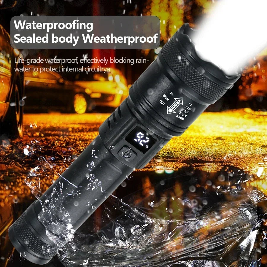 High Strong Power LED Flashlight Tactical Torch USB Rechargeable Zoom Emergency Lights For Outdoor Fishing Work Lighting Lamp