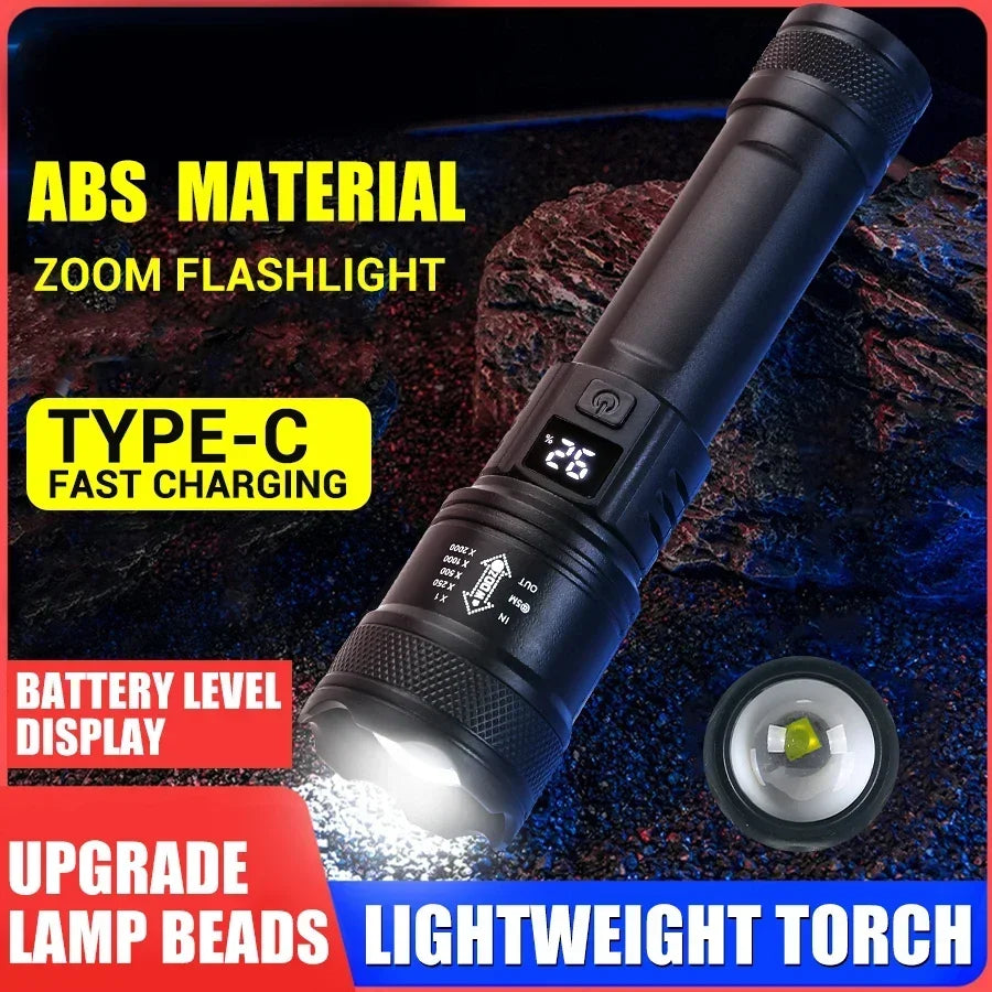 High Strong Power LED Flashlight Tactical Torch USB Rechargeable Zoom Emergency Lights For Outdoor Fishing Work Lighting Lamp