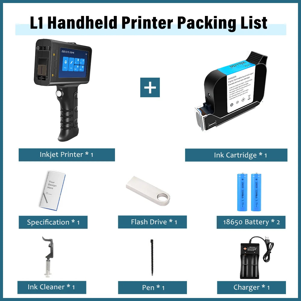 Willita Portable Handheld Inkjet Printer - Date/Batch No./Barcode/QR Code/Logo Printer for Labels Coding Industrial Inkjet Coder
