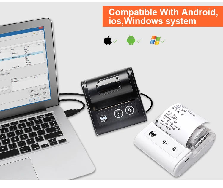 58MM Portable Mini Thermal Printer Bluetooth Thermal Printer For Small Business Printer Computer-Mobile Connection IOS Android